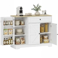 HOMCOM Sideboard, Landhausstil Küchenschrank mit Schiebetüren, 1 Schublade, 2 verstellbaren Einlegeböden, Türregalen(m-12)