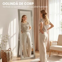 HOMCOM Oglindă modernă de podea, în mărime completă, cu ramă și suport, din lemn și sticlă, 37x40x155 cm, gri(m-4)