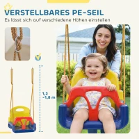 Outsunny Babyschaukel 3 in 1 verstellbar Kinderschaukel mit Rückenlehne, Anschnallgurt, für Kinder von 9-36 Monaten, Dunkelblau(m-5)