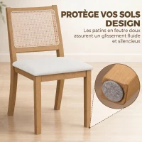 HOMCOM Lot de 2 chaises de salle à manger, chaises de cuisine avec assise rembourrée, dossier effet rotin, crème et chêne(m-7)