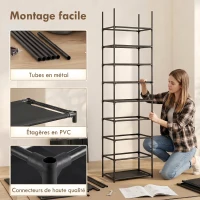 HOMCOM Étagère à Chaussures 20 Paires 10 Niveaux, Range-Chaussures en Métal avec Housse Anti-Poussière, Noir(m-7)