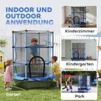 HOMCOM Trampolin für Kinder, Ø140 cm, mit Sicherheitsnetz, für innen und außen, Stahl, Kunststoff, belastbar bis 50 kg, Blau(m-9)