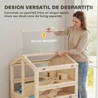 PawHut Cușcă pentru Hamsteri din Lemn cu 3 Niveluri cu Adăpătoare, Căsuțe, Leagăne, Tavă Detașabilă și Capace Rabatabile Natural(m-6)
