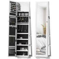 HOMCOM Armoire à Bijoux pivotante verrouillable boîte à bijoux avec Miroir - Armoire Bijoux Multi-Rangement - en Bois Blanc(m-1)