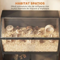 PawHut Cușcă Hamster 2-în-1 cu Dulap de Depozitare pentru Rozătoare Hamster Sirian și Șoareci Oțel și Acrilic Negru(m-4)