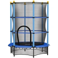 HOMCOM Trampolin für Kinder, Ø140 cm, mit Sicherheitsnetz, für innen und außen, Stahl, Kunststoff, belastbar bis 50 kg, Blau(m-11)