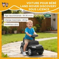AIYAPLAY Porteur enfants voiture sous licence Land Rover, véhicule à pousser, klaxon, sons de moteur, rangement sous siège, noir(m-4)