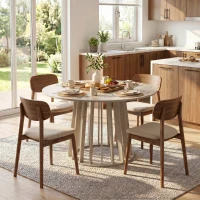 HOMCOM Table à Manger Ronde pour 4 à 6 Personnes, Ø 120 x 75 cm, Table de Cuisine avec Piétement à Lattes Robuste, Bois Naturel(m-8)