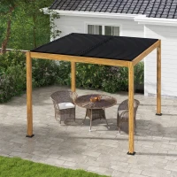 Outsunny Pergola Gartenzelt, wetterbeständig, Handkurbel, Aluminium, 3x3m, Schwarz/Natur(m-10)