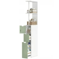 HOMCOM Slim Bathroom Storage Cabinet, Tall Bathroom Floor Cabinet with 2-Tier Shelf and 2 Drawers, White and Light Green(m-15)