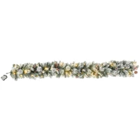 HOMCOM Ghirlanda Natalizia Ø25x180 cm con 50 Luci LED, Bacche e Pigne, in Plastica e Metallo, Verde e Bianco(m-11)