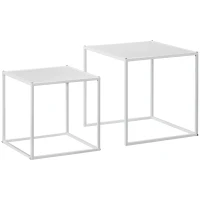 HOMCOM Bijzettafelset, Moderne Nesttafels, Ruimtebesparend, Stabiel Stalen Frame, Wit(m-11)