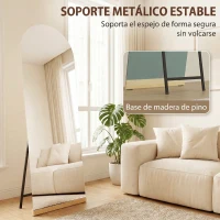 HOMCOM Espejo de Cuerpo Entero Curvado 160x50 cm sin Marco Base de Madera Espejo de Pie Transparente(m-5)