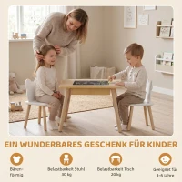 AIYAPLAY Kindertisch mit 2 Stühlen, Kindersitzgruppe mit Stauraum bärförmiger Rückenlehne für 3-6 Jahre Kinder, Naturholz(m-5)