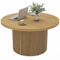HOMCOM Table basse ronde en bois, table de salon avec piètement cannelé, style moderne, effet bois naturel(m-16)