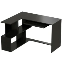 HOMCOM Bureau d'Angle, 120 x 100 x 76 cm, Bureau Informatique en L avec Plateau de Clavier, 4 Compartiments Ouverts, Noir(m-1)