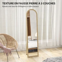 HOMCOM Miroir de sol arqué pleine longueur miroir sur pied cadre en effet imitation pierre pour salon chambre 40 x 160 cm beige(m-5)