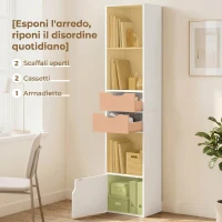 HOMCOM Libreria con Cassetti e Ripiano Regolabile in Legno, 30x24x158 cm, Bianco(m-5)