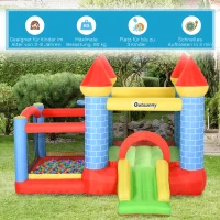 Outsunny opblaasbaar springkasteel met glijbaan voor 3 kinderen springkasteel met blazer speelkasteel, rood, blauw, groen 280 x 260 x 210 cm(m-5)