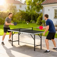 SPORTNOW Mini Mesa de Ping Pong Dobrável 152x76 cm para Exterior com Rede 2 Raquetes e 3 Bolas Fácil de Transportar Preto(m-10)