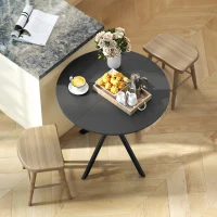 HOMCOM Table à Manger Ronde pour 2 Personnes avec Plateau Aspect Bois et Piètement Croisé en Acier, Noir(m-8)