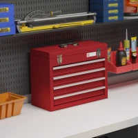 DURHAND Cassetta Porta Attrezzi in Acciaio con 4 Cassetti, Vassoio Superiore a Doppia Serratura, 51x22x39.5 cm, Rosso(m-2)