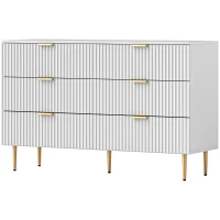 HOMCOM Cassettiera 6 Cassetti Moderna con Maniglie Dorate, 120x40x76.5cm, Bianco(m-10)