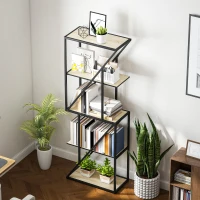 HOMCOM Librería de 5 Niveles Estantería para Libros Industrial con Estantes Abiertos y Marco de Acero 60x30x165 cm Roble(m-7)