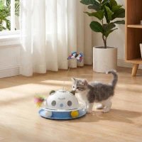 PawHut 4-in-1 Interactive Cat Toys for Indoor Cats Adult with Spinning Butterfly, Shooting Feathers & Catnip Balls(m-14)