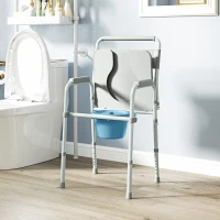 HOMCOM Chaise percée toilette pliable antidérapante hauteur réglable, siège et accoudoirs rembourrés, charge 150 kg, Gris(m-9)