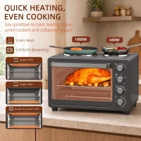 HOMCOM 28L Toaster Oven with Double Hotplate, 1600W Countertop MIni Oven with 60 Minute Timer & 230°C Temp Control, Baking Tray & Wire Rack, Black(m-7)