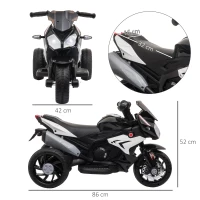 HOMCOM Elektrische kindermotorfiets, verlichting & geluiden, 3 km/u, oplaadbaar, kunststof & metaal, Zwart/Wit(m-3)