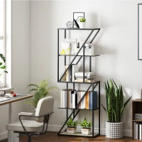 HOMCOM Librería de 5 Niveles Estantería para Libros Industrial con Estantes Abiertos y Marco de Acero 60x30x165 cm Roble(m-10)