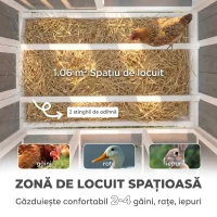 PawHut Cotet din lemn pentru găini cu ușă încuiabilă, cuib, acoperiș PET impermeabil pentru 3-4 găini, 145x90x92 cm, Gri(m-4)