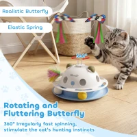 PawHut 4-in-1 Interactive Cat Toys for Indoor Cats Adult with Spinning Butterfly, Shooting Feathers & Catnip Balls(m-5)