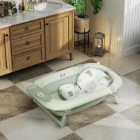 AIYAPLAY Banheira Dobrável Bebé com Almofada de Banho Suporte Orifício de Drenagem e de Chuveiro 86x53x25,5 cm Verde(m-10)