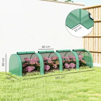 Outsunny Serra a Tunnel in Acciaio e Plastica Impermeabile Anti UV con 4 Porte, 395x100x80 cm, Verde(m-3)