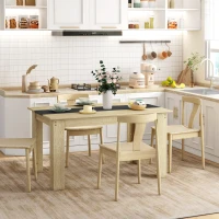 HOMCOM Table de salle à manger pour 6 personnes en bois aspect naturel et noir, dim. 140L x 90l x 75H cm(m-6)