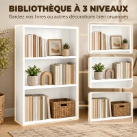 HOMCOM Bibliothèque étagère de rangement avec 3 compartiments et étagère réglable, 60 x 24 x 93 cm, blanc(m-5)
