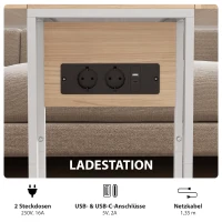 HOMCOM Składany stolik boczny, stacja ładująca z portami USB, metal, 39 x 29 x 57 cm, kolor drewna(m-6)