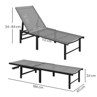 Outsunny Tumbona Reclinable de Jardín Exterior con Respaldo Ajustable en 5 Posiciones y Marco de Acero 166x60x84 cm Gris(m-3)