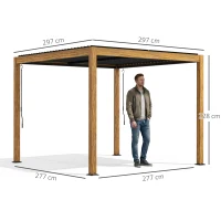 Outsunny Tuinpaviljoen met lamellendak, handkruk, aluminium/hout, 3x3m, zwart/natuur(m-3)
