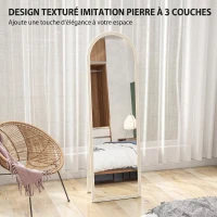 HOMCOM Miroir de sol arqué pleine longueur miroir sur pied cadre en effet imitation pierre pour salon chambre 50 x 160 cm blanc(m-5)
