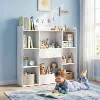 AIYAPLAY Meuble rangement enfant, bibliothèque enfants avec 8 compartiments et étagère supérieure, 104 x 29 x 101,5 cm, blanc(m-9)