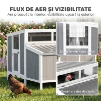 PawHut Cotet din lemn pentru găini cu ușă încuiabilă, cuib, acoperiș PET impermeabil pentru 3-4 găini, 145x90x92 cm, Gri(m-8)