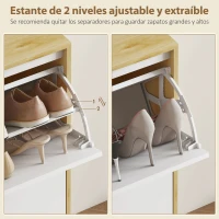HOMCOM Zapatero Estrecho con 4 Puertas en Blanco Brillo Estantes Ajustables Patas de Madera para 20 Pares de Zapatos(m-6)