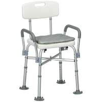 HOMCOM Tabouret de Douche Réglable en Hauteur à 5 Niveaux, Chaise de Douche, Accoudoirs Rembourrés et Coussin Amovible, Gris(m-1)