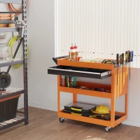 DURHAND Carrello Porta Attrezzi con Manico Laterale, Cassetto e 3 Ripiani in Acciaio, 82x35x76 cm, Arancione(m-10)