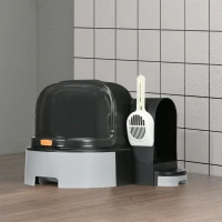 PawHut Litiere pentru Pisici Închise cu Capac, Tavă Detasabilă și Lopățică, din PP și PC, 52x60x42 cm, Gri Închis(m-10)