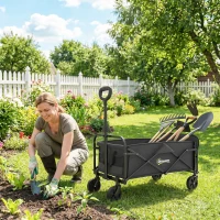 Outsunny Cărucior de Grădină 72L Pliabil cu Mâner Reglabil, din Oțel și Material Oxford, 114x46x92 cm, Negru(m-10)